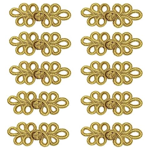 10 Pairs of Chinese Knot Frog Buttons Sewing Closure for Sweater Cape Coats Scarf Cardigan and Costumes Outfit Sewing (5y-Gold) Cover