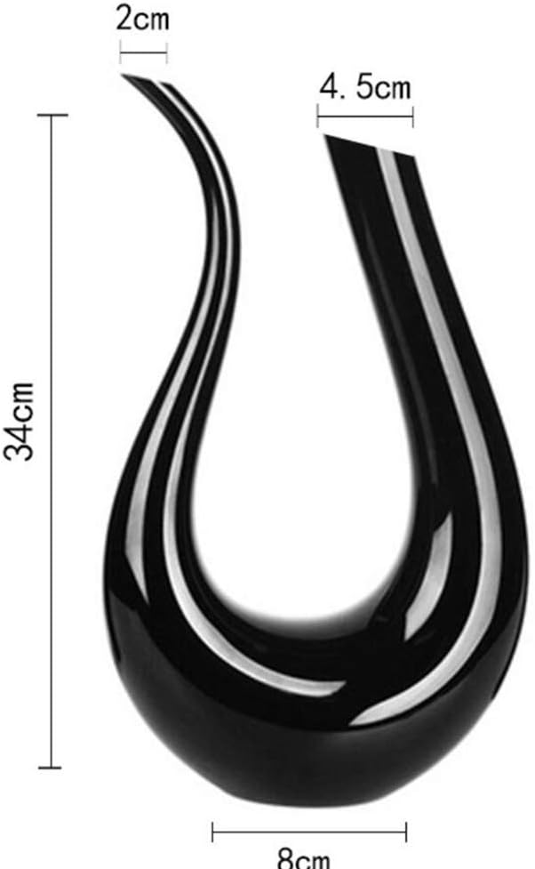 Black Wine Decanter - 100% Lead-Free U Shaped Crystal Glass Wine Carafe Hand-Blown Red Wine Decanter Carafe