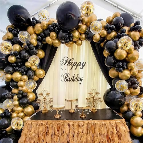 Image of Black and Gold Balloons, Birthday New Year's Eve Prom Wedding Party Balloon | Black and Metallic Chrome Gold Confetti Balloons for Father's Day Graduation Class OF 2026 Anniversary Retirement Party Decor