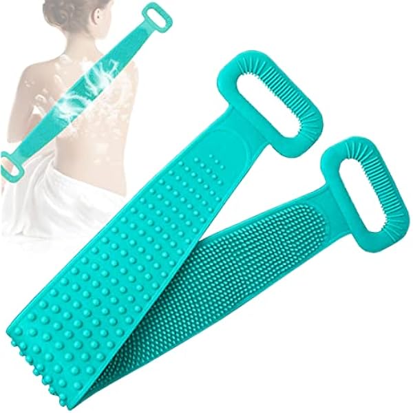 Back Scrubber, 90cm Szczotka do Ciała Silikonowa, Masażer do Cellulitu, Szczotka Kąpieli Paskiem Prysznicowym, Szczotka do Kąpieli, Dwustronna Szczotka Złuszczająca Kobiet (90cm Zielona)