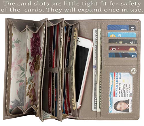 Image of Women's Top Grain Leather Wallet, RFID Blocking Bifold clutch, 17 Card Slots, Zip Pocket Organizer, Elegant Gift for Women - Birthday, Valentine, Anniversary - TAUPE