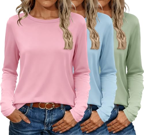 Ekouaer 3 Pack Womens Long Sleeve Thermal Base Layer Tops