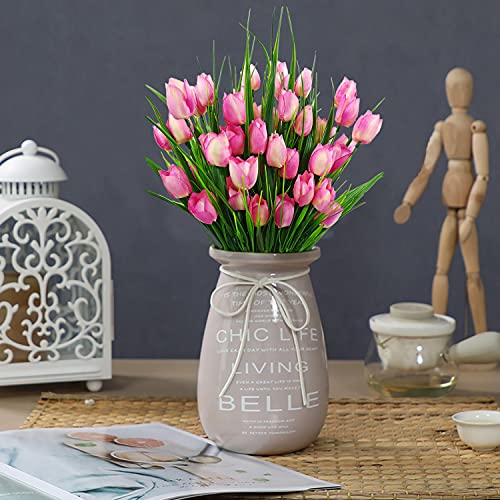 Guagb 8 Bundles Outdoor Artificial Tulips Fake Flowers Uv Resistant Faux Plastic Greenery Shrubs Plants For Home Outside Garden Porch Window Farmhouse Decor (Light Pink) #TOP3