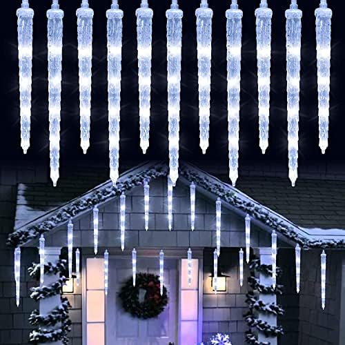 Joomer Eiszapfen Lichterkette Außen 4M 90 LED Weiß 20 Eiszapfen | Weihnachtsbeleuchtung Outdoor 8 Modi Wasserdicht Weihnachtsdeko Eisregen Lichterkette Strom mit Timer für Innen Fe