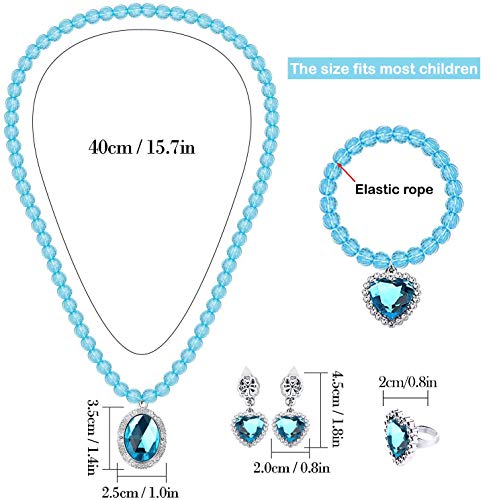 Bonallo Princess Dress Up Accessories Set For Girls Jewelry With Crown Scepter Necklace Earrings Gloves Rings Bracelets Blue (7Pcs) #TOP2