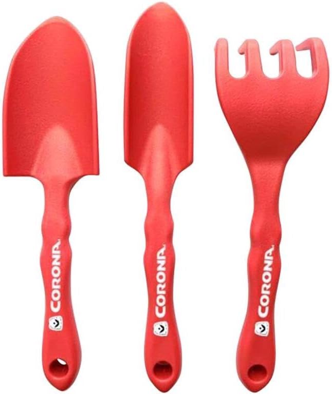 Corona Tools Juego de herramientas de jardín para niños, herramientas de jardinería de 3 piezas para niños a partir de 4 años, incluye paleta, trasplantador y cultivador, juego de jardinería para exteriores de plástico liviano y duradero