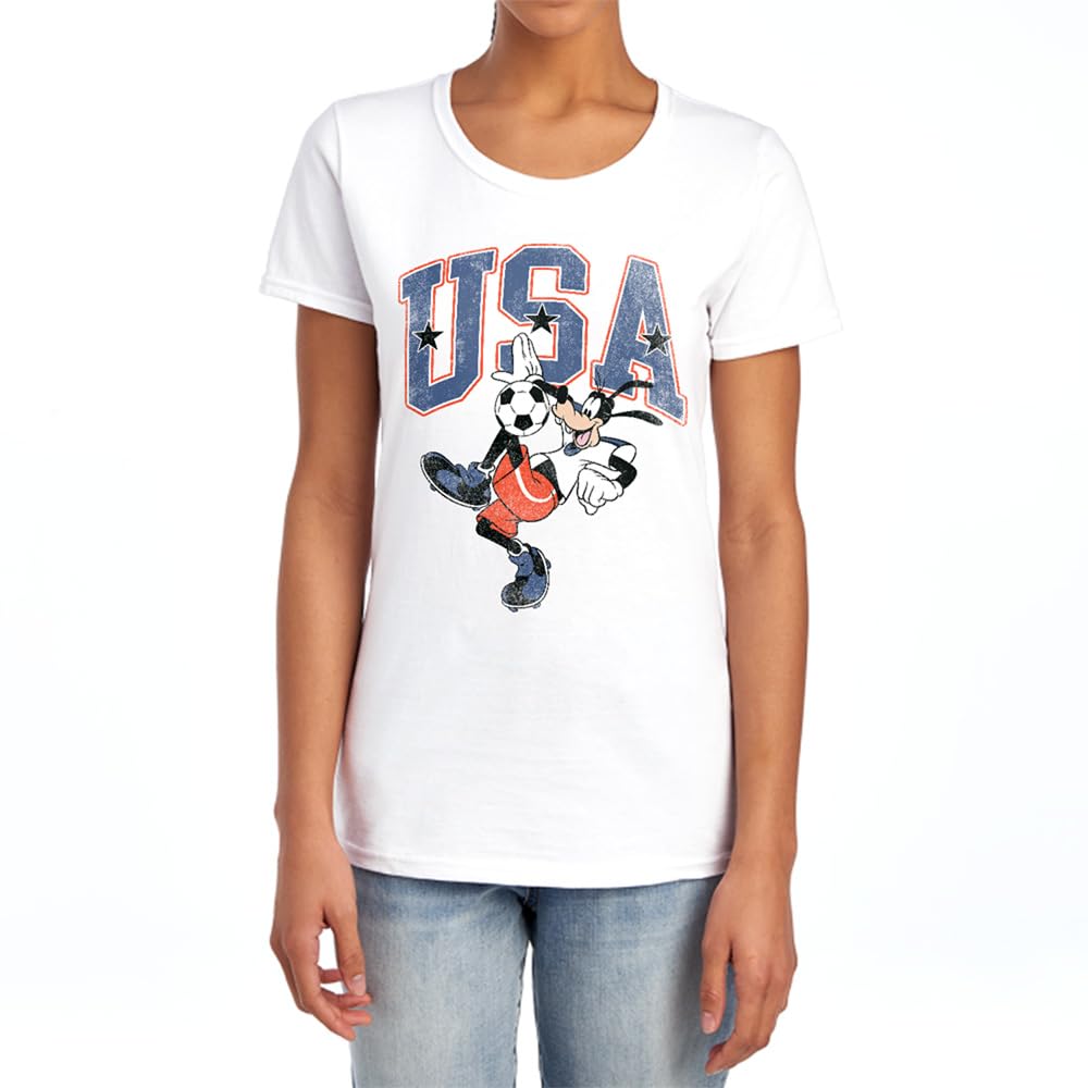 Disney Goofy Football USA Womens T Shirt, White, XL