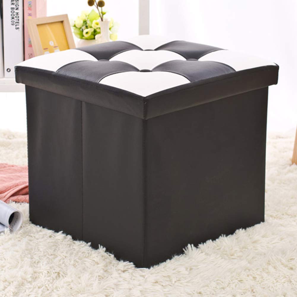 Banquette Pliante Repose-Pieds Ottoman Rangement Cuir Noir 38x38x38cm