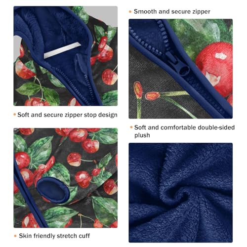 CHIFIGNO Cherry Green Leaves Jacket for Boys Hooded Jacket Sweatshirt Toddler Boy Fall Jacket Boys Winter Jacket 7-8Y3