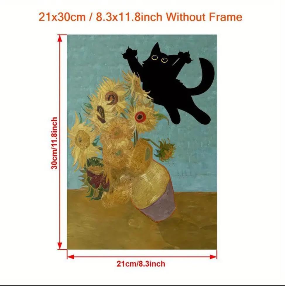 絵画 猫 猫の絵 ゴッホ 向日葵 パロディ オマージュ cat art Gogh 原画「ひまわりを飾る猫 (ゴッホへのオマージュ)」 F10号 ＃絵画