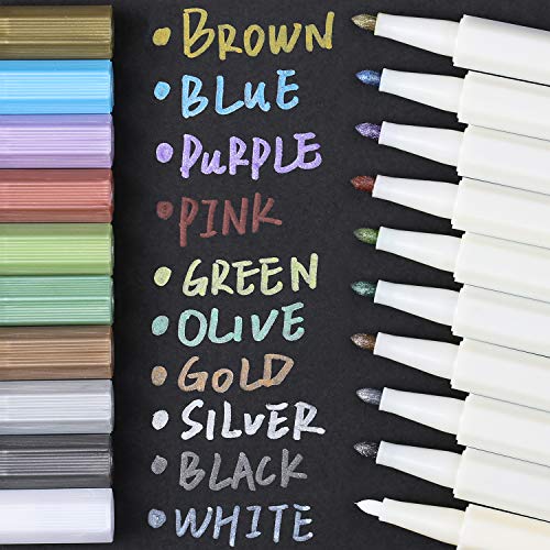 LuluPlus Metallic Markers, 10 Assorted Colors Water Proof Metallic Paint Pen, Fine Tip Metallic Calligraphy Marker, Paint Marker for Rock, Glass LuluPlus Metallic Markers, 10 Assorted Colors Water Proof Metallic Paint Pen, Fine Tip Metallic Calligraphy Marker, Paint Marker for Rock, Glass