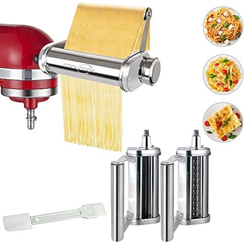 Noodle Attachment for KitchenAid Food Processor, Stainless Steel Noodle Attachment with Noodle Rack, Pasta Leaf Roller, Fettuccine Cutter, Coolcook 3-in-1 Pasta Roller Attachment for KitchenAid Cover