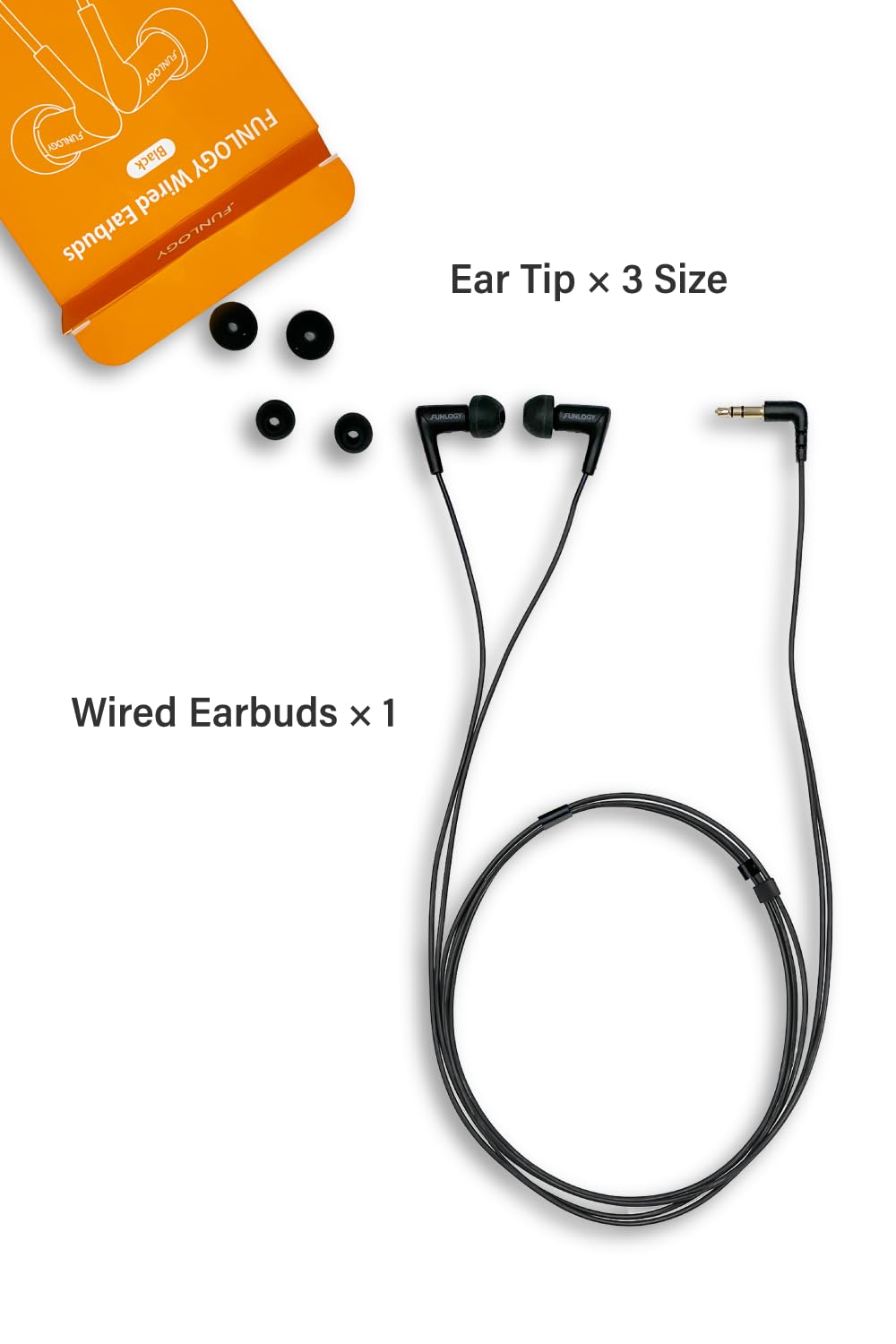 FUNLOGY Écouteurs Filaires - 6mm Dynamic-Driver In-Ear Casque, Forme L 3.5mm Plaqué Or, Son Haute Résolution pour Musique/ASMR/Gaming, Compatible PC & Smartphone, Noir