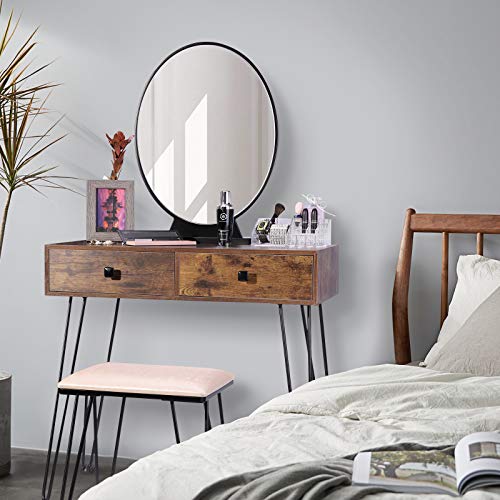 TWING Vanity Table,Makeup Dressing Table with Mirror,Bedroom Vanity Set with Sturdy Steel Legs Cushioned Stool,2 Drawers for Women Girls Kids - Thumbnail 5
