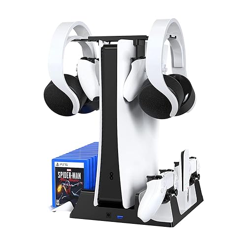 PS5 Vertical Stand with Cooling Fan and Dual Controller Charger Station for Playstation 5 PS5 Console,JOYTORN PS5 Charging Dock Station with Headset