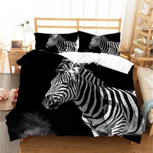 Housse de couette zèbre 90x190 cm avec taie 65x65 pour lit enfant
