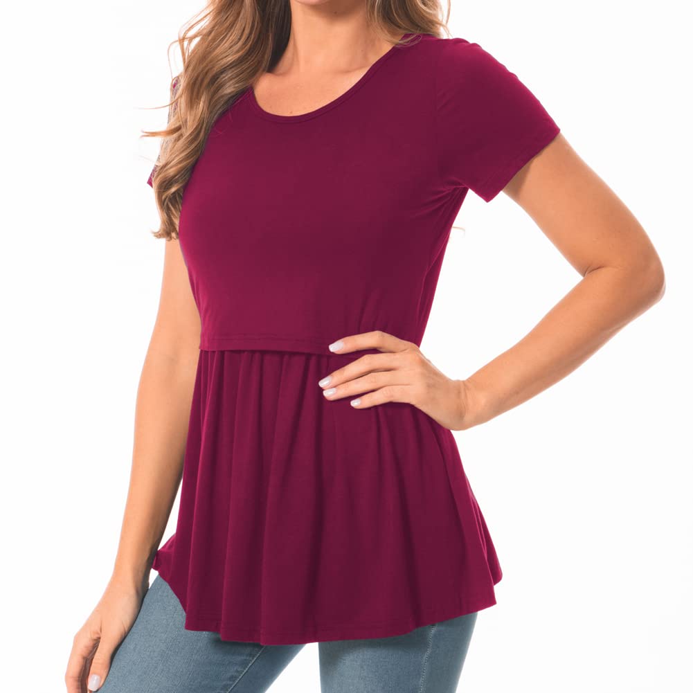 Bearsland Women's Nursing Tops Short Sleeve Scoop Neck Breastfeeding Shirt Maternity Clothes — view 4