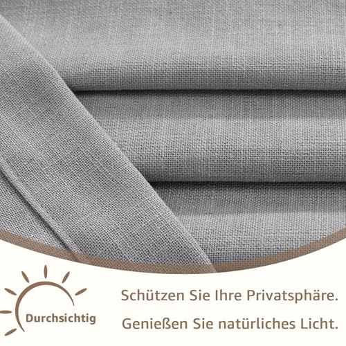 TOPICK Scheibengardinen Leinenoptik Bistrogardine 2er Set H115xB65 Grau – Ansicht 4
