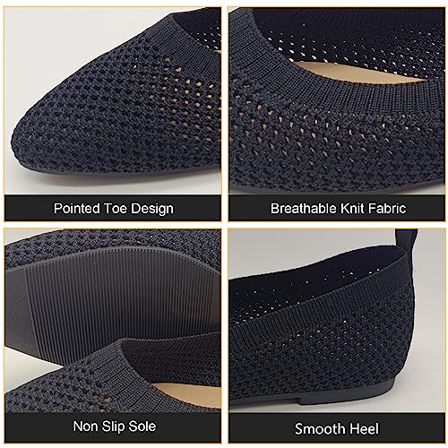 CasfelRen Women's Classic Ballet Flats, Pointed Toe Comfortable Dress Shoes Flats, Soft Knit Slip On Flats Shoes for Women3