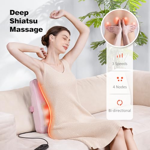 Image of Boriwat Neck Massager with Heat, Back Massager & Deep Tissue Massager, 3D Kneading Massage Pillow for Neck, Back, Shoulder, Leg, Gifts Men Women Mom Dad, Stress Relax at Home Office and Car (Pink)