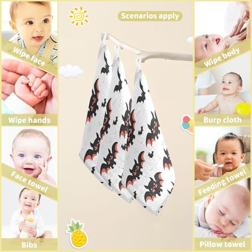 Image of vvfelixl Cute Bats Cartoon Baby Burp Cloths Baby Muslin Washcloths for Boys Girls Cotton Baby Face Towel for Newborn Infants Soft and Absorbent 11.8 X 11.8 in, 5 Pack