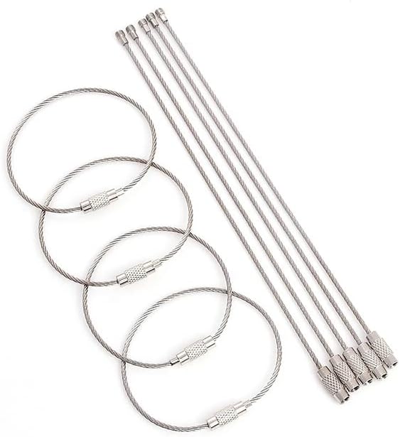 10Pcs/Set 100/150/200mm Keychain Tag Rope Stainless Steel Wire Cable Loop Screw Lock Gadget Ring Key Keyring DIY Hand Tools-1.5x150mm