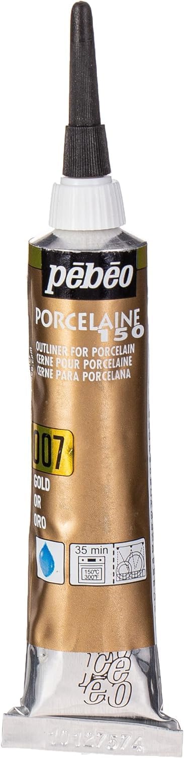 Pebeo Porcelain 150 Waterbased Acrylic Paint for Ceramics, Outliner, NO.07 Gold