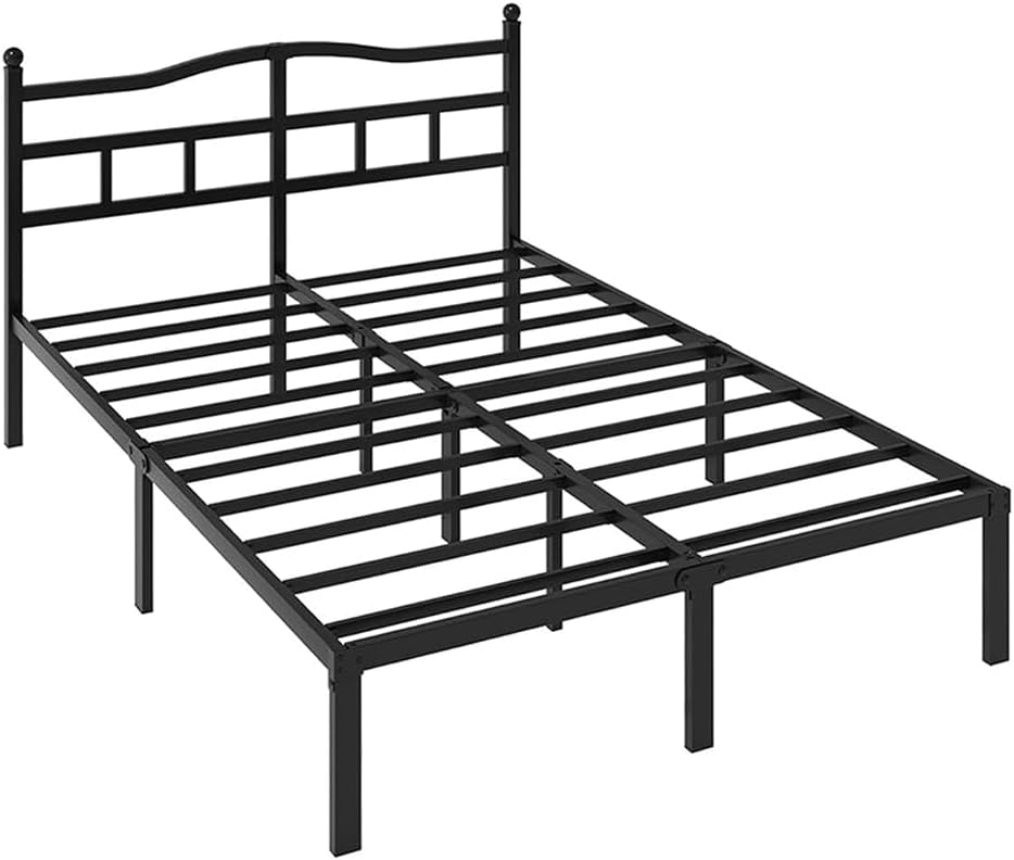 HOCC Classic Metal Platform Bed Frame with Iron Headboard, Heavy-Duty Steel, Under-Bed Storage, Black – 189.5 X 136.1 CM