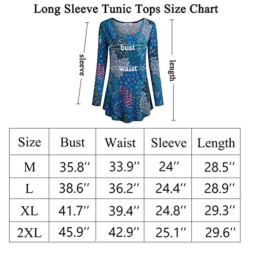 Tencole Long Sleeve Floral Shirts For Women, Petite Womens Rayon Peacock Print Graphic Tops Crewneck Long Comfy Tees Soft Modern Boho Blouses Retro Form Fitting Outfits Home Wear Purple Large #TOP3