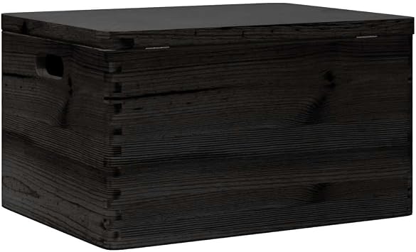 Solid Pine Wood Storage Box with Lid and Handles, 40x30x23cm Black Wooden Box for Home Organization