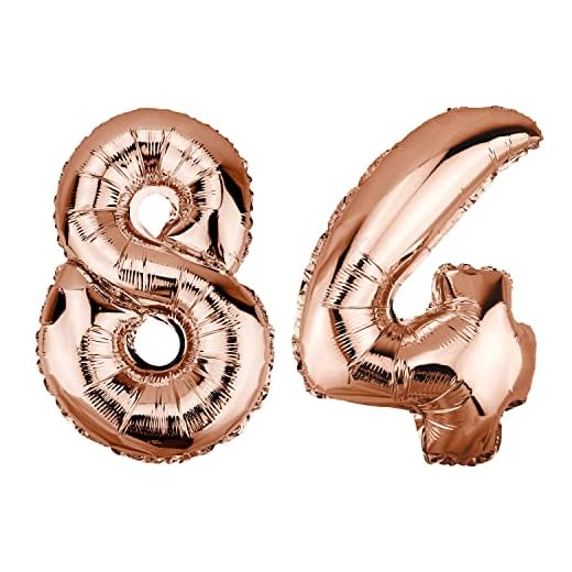 DekoRex Globo de papel de aluminio de color oro rosa, 100 cm, para cumpleaños o bodas (número 84)