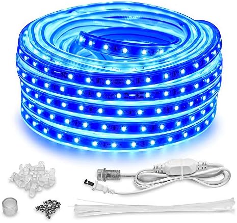 AMANEER 50ft/15m LED Lights Strip kit Connectable Flexible Rope Lights Waterproof Blue 110V 2 Wire 900 Units SMD 2835 LEDs,Power Supply Indoor/Outdoor Use Ideal for Backyards Any Location Lighting