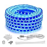 AMANEER 50ft/15m LED Lights Strip kit Connectable Flexible Rope Lights Waterproof Blue 110V 2 Wire 900 Units SMD 2835 LEDs,Power Supply Indoor/Outdoor Use Ideal for Backyards Any Location Lighting