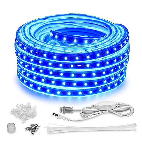 Amaneer 50Ft/15M Led Lights Strip Kit Connectable Flexible Rope Lights Waterproof Blue 110V 2 Wire 900 Units Smd 2835 Leds,Power Supply Indoor/Outdoor Use Ideal For Backyards Any Location Lighting #TOP3
