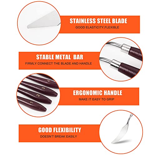 Artvorks Palette Knife – 5 Pcs Stainless Steel Pallet Knife with Smooth Edges & Wooden Handle for Sturdy Grip – Mixing Scraper for Acrylic & Oil Painting, Watercolor – Perfect for Artists & Beginners - Thumbnail 3