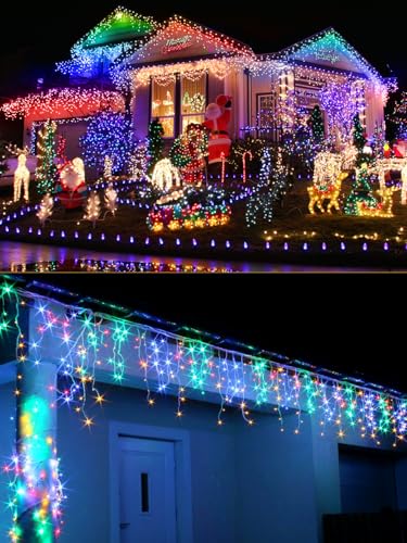 ARKOCHIC 10M Icicle Lights Multicolour Outdoor Christmas Lights, Outdoor String Light with 60 Drops, IP65 Waterproof Hanging Fairy Light Mains Powered for Christmas Decoration Eaves Garden Room - Image 6
