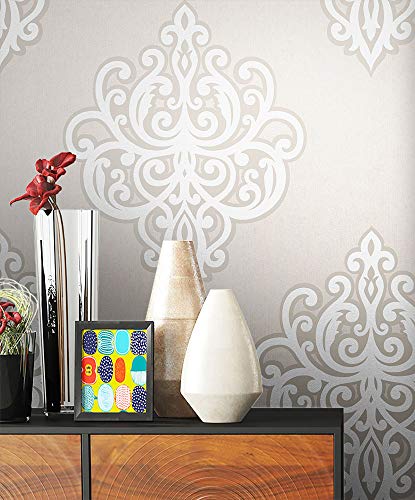 NEWROOM Papel pintado barroco beige vellóntapete Barock Glamour Ornament hermoso diseño moderno 3d mirada , incluyendo papel tapiz guía