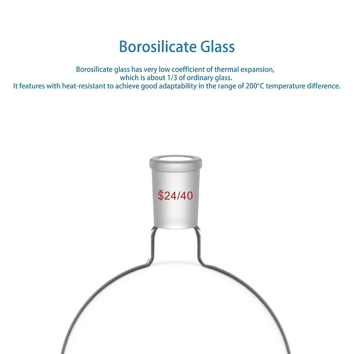 StonyLab Glass 2000 ml Short Neck Round Bottom Flask, Borosilicate Glass Single Neck Heavy Wall Flask RBF with 24/40 Standard Taper Outer Joint (2000 ml)