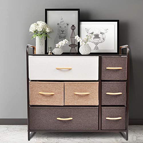 CERBIOR Drawer Dresser Closet Storage Organizer 7-Drawer Closet Shelves, Sturdy Steel Frame Wood Top with Easy Pull Fabric Bins for Clothing, Blankets - Mixture - Thumbnail 7