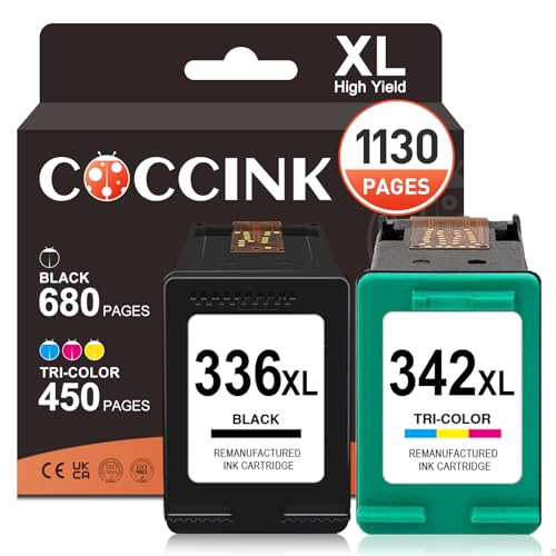COCCINK 336XL 342XL Cartucho de Tinta Remanufacturado para HP 336 XL 342 XL Photosmart 2570 2575 2710 8049 8150 C3100 C3180 C4180 D5160 DeskJet 5440 5442 D4160 Officejet 6315 6310 PSC 1507 1510 1513