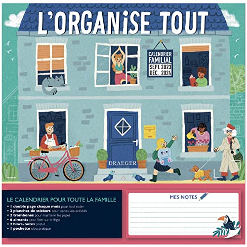 Draeger Paris – Calendario familiar 2023-2024 – 28,5x28 cm – Septiembre 2023 a Diciembre 2024 – Lo organiza todo