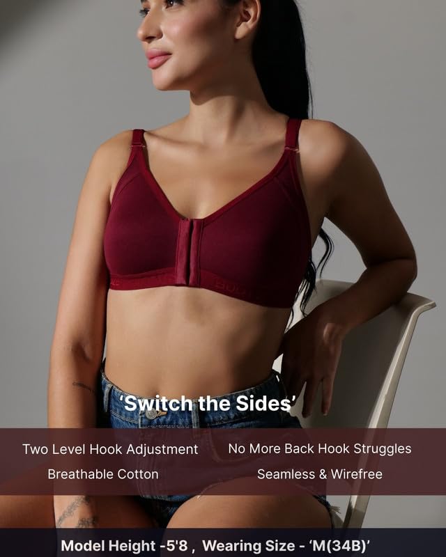 Image of BODYSIZE Cotton Front Open Bra for Women Daily Use | Non-Padded, Non-Wired | Sweat Absorbent Seamless Bra | Full Coverage Regular Wear | Twin Hook Adjuster (Cup Size: B)
