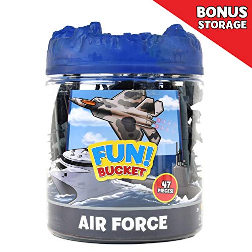 Military Air Force Bucket – 47 Assorted Battleships And Accessories Toy Play Set For Kids, Boys And Girls | Plastic Boat And Plane Figures With Storage Container #TOP1