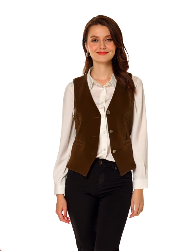 Allegra K Women's Waistcoat Steampunk Velvet Christmas Sleeveless