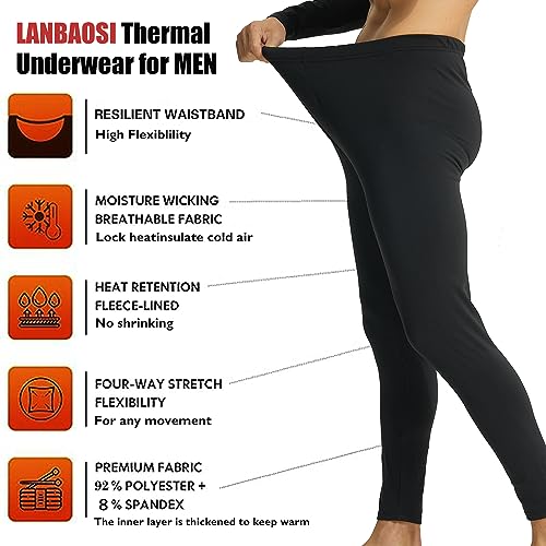 LANBAOSI Mens Thermal Underwear Pants Long Johns Bottoms Thermal Leggings for Men Base Layer Men Weather Fleece Lined 2 Pack4