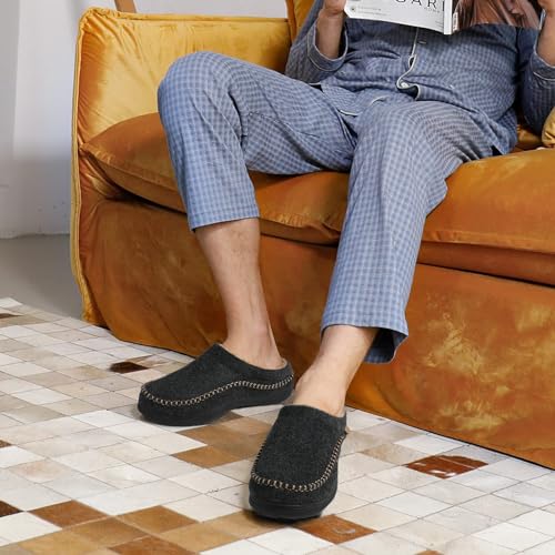 Zigzagger Men'S Slip On Moccasin Slippers, Indoor/Outdoor Warm Fuzzy Comfy House Shoes, Fluffy Wide Loafer Slippers, Wool Black thumb #4