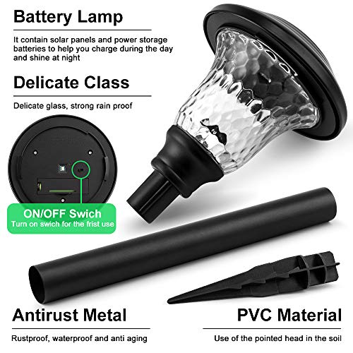 BEAU JARDIN 8 Pack Solar Lights Bright Pathway Outdoor Garden Stake Glass Stainless Steel Waterproof Auto On/Off White Wireless Sun Powered Landscape Lighting for Yard Patio Walkway Spike Pathway