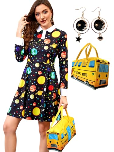 AXUIOKRY Black Planet Teacher Costume Fit and Flare Skater Dress AX08-1-XXL