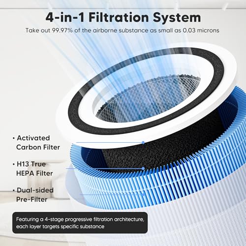 Image of Core 300 Smoke Remover Replacement Filter for LEVOIT Core 300 Core 300S Core 300-P Core 300S-P Air Purifier, 4-in-1 High Efficiency Activated Carbon, Compared to Part # Core 300-RF-SR, 2 Pack, Blue