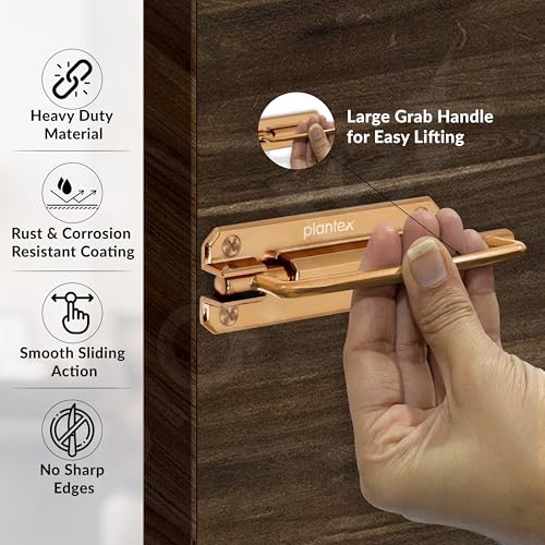 Image of Plantex Door Stopper /5 Inch Baby Latch Kadi /Door Latch for Bathroom /Door Lock for Home /Office Doors - Pack of 2 (Rose Gold)